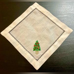 Two's Company.  Cocktail napkin "Christmas tree" Hand embroidery